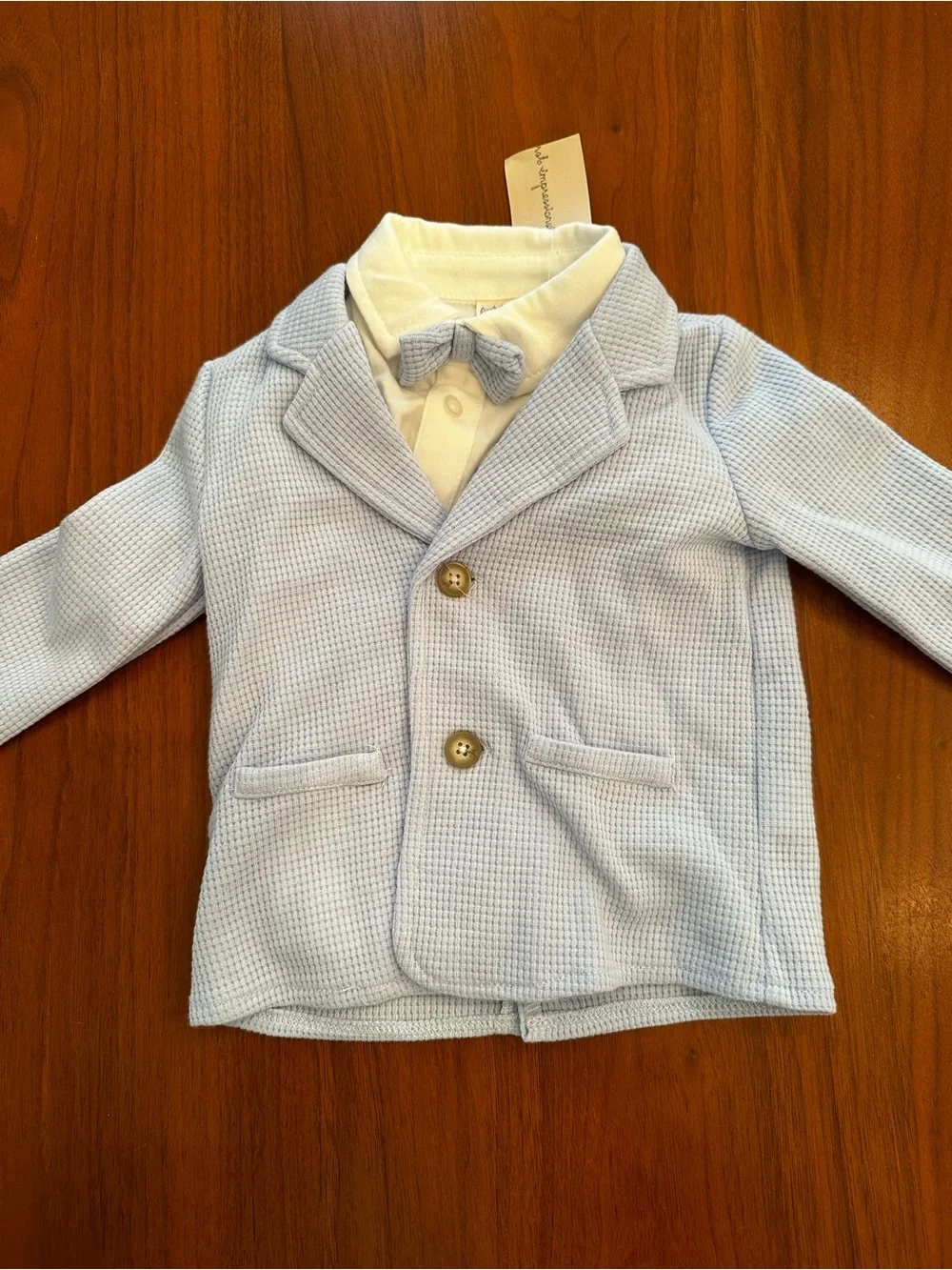NWT First Impressions Baby Boy Light Blue Waffle Knit Suit with Bow Tie